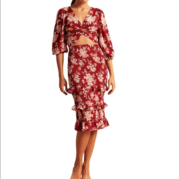 Abercrombie & Fitch Dresses & Skirts - Abercrombie & Fitch Women's Smocked Midi Skirt, Red Floral Smocked Midi Skirt